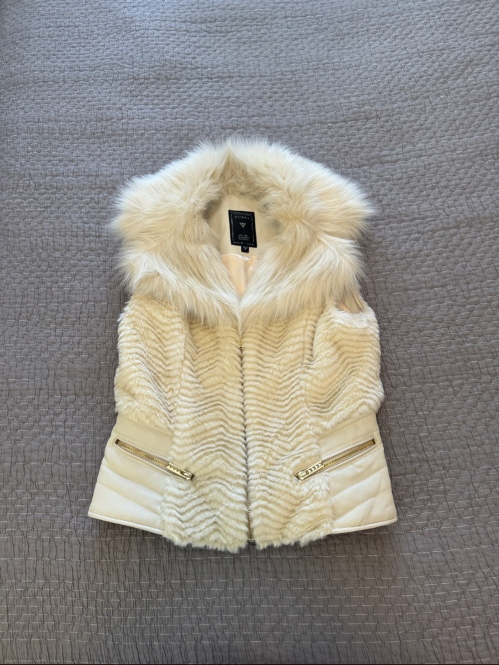 Guess Leather & Fur Moto Style Vest - Picture 1 of 4